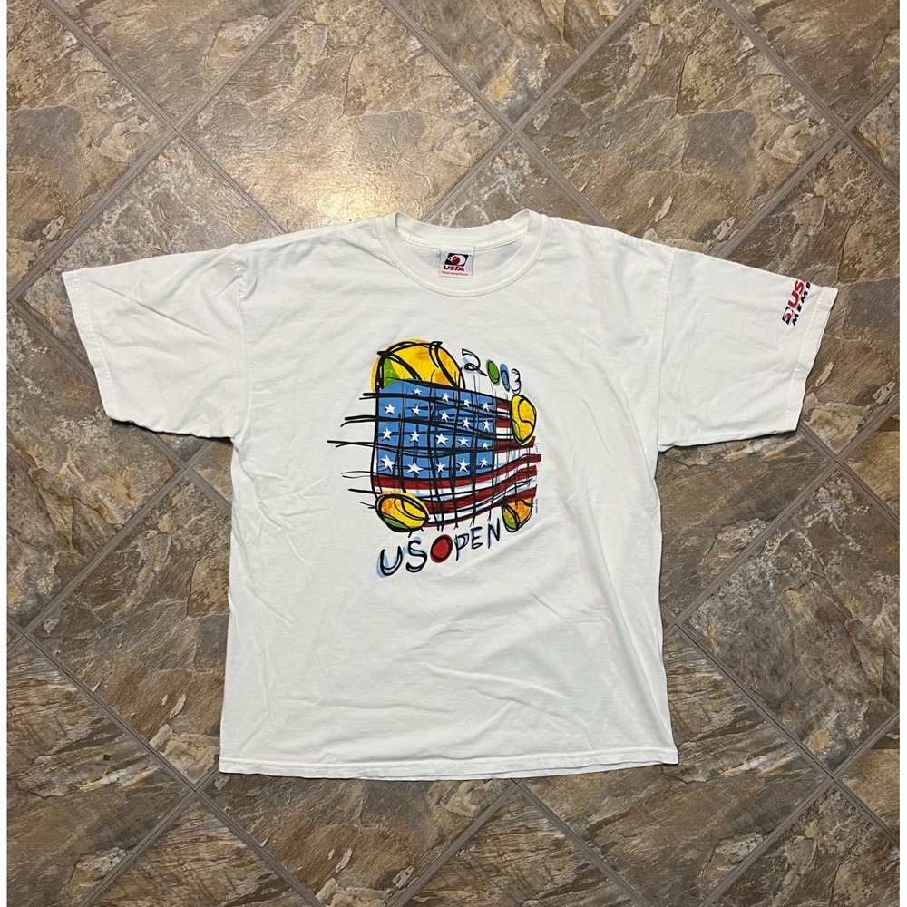 USTA T-Shirt Men XL White Vintage 2003 US Open Tennis Graphic Tee
